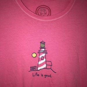 Life Is Good Tops - Hot Pink Life is Good Tee w/ Lighthouse Life Is Good Tops - Hot Pink Life is Good Tee w/ Lighthouse